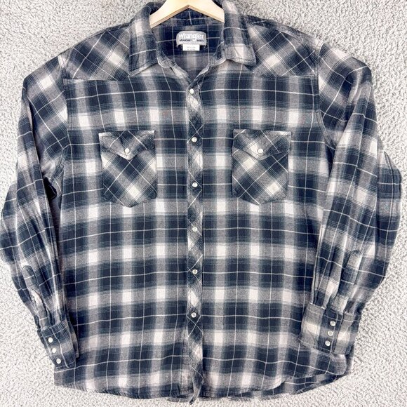 Wrangler Wrancher Shirt Mens XL‎ Blue Flannel Plaid Outdoor Western Cowboy Work - Picture 1 of 12